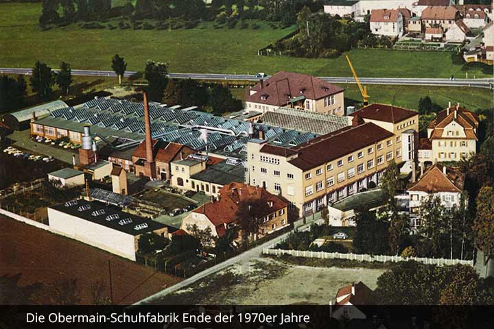 Luftaufnahme der Obermain-Schuhfabrik Ende der 1970er Jahre