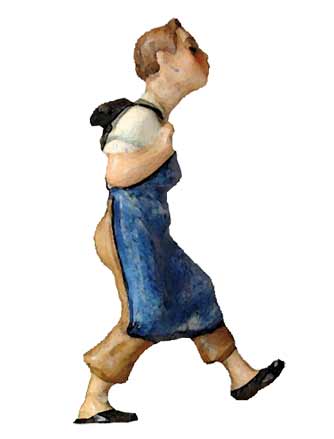 Figur des „Borkuschter Schustebu“ – ein Schusterjunge mit Schuhen auf dem Rücken